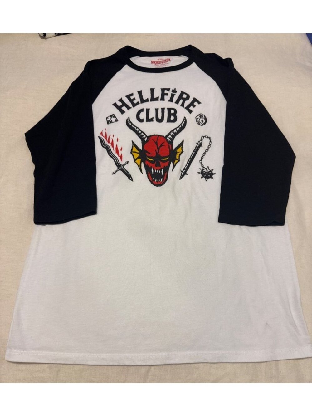 Stranger Things Hellfire Club Logo Adult Baseball T-Shirt Size M